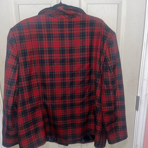 Vintage Pendleton Red Blue Tartan Plaid Wool Blazer Velvet Collar Sz 24W - Picture 4 of 4
